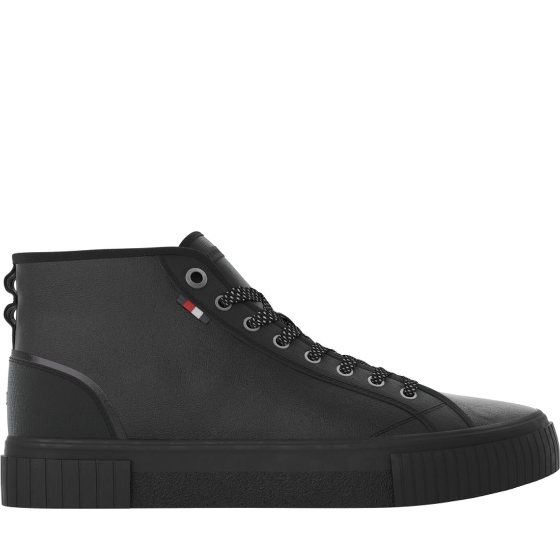 Tommy Hilfiger mens Triple Black modern vulcchrome shoe | Vilbury London