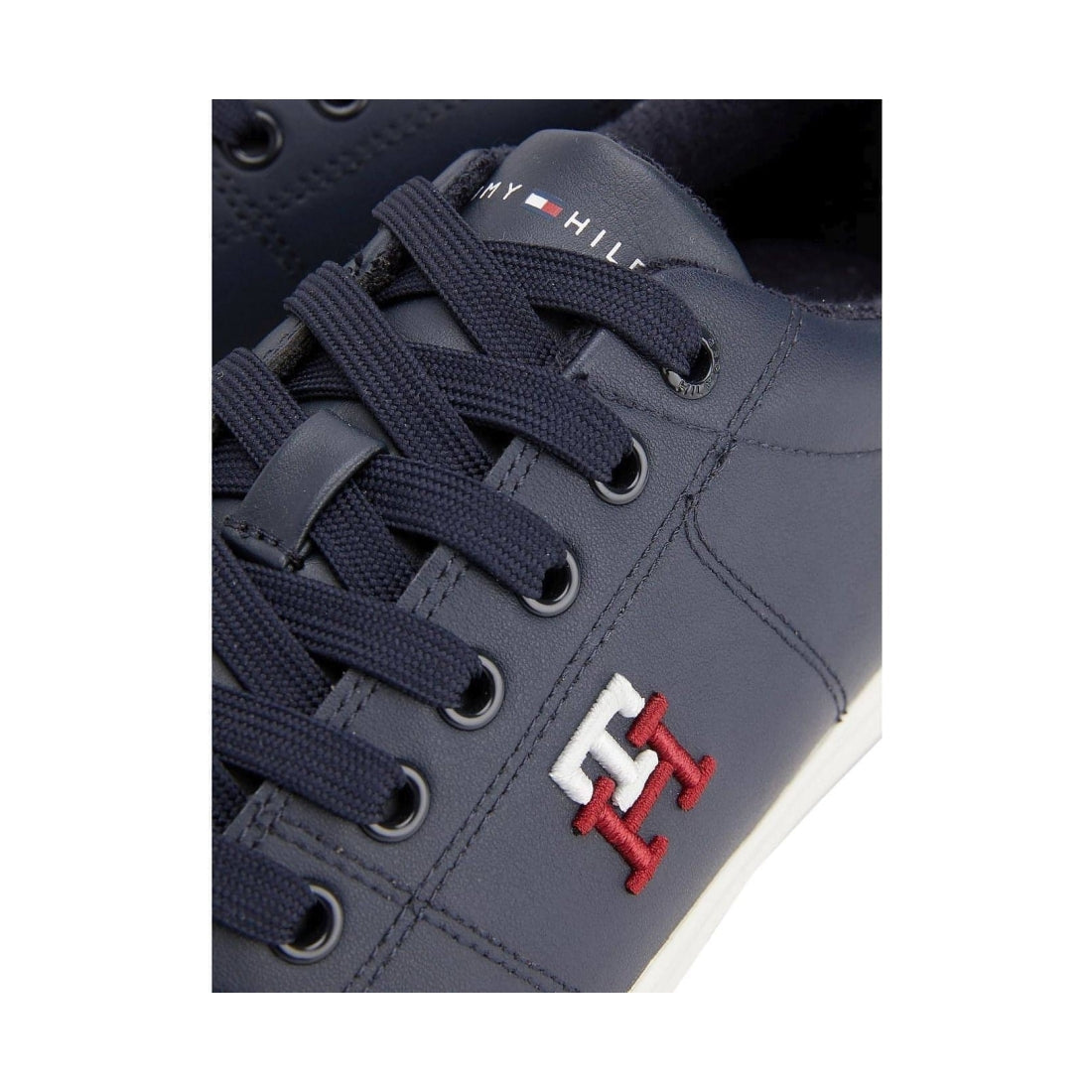 Tommy Hilfiger mens desert sky core vulc varsity monogram trainers | Vilbury London