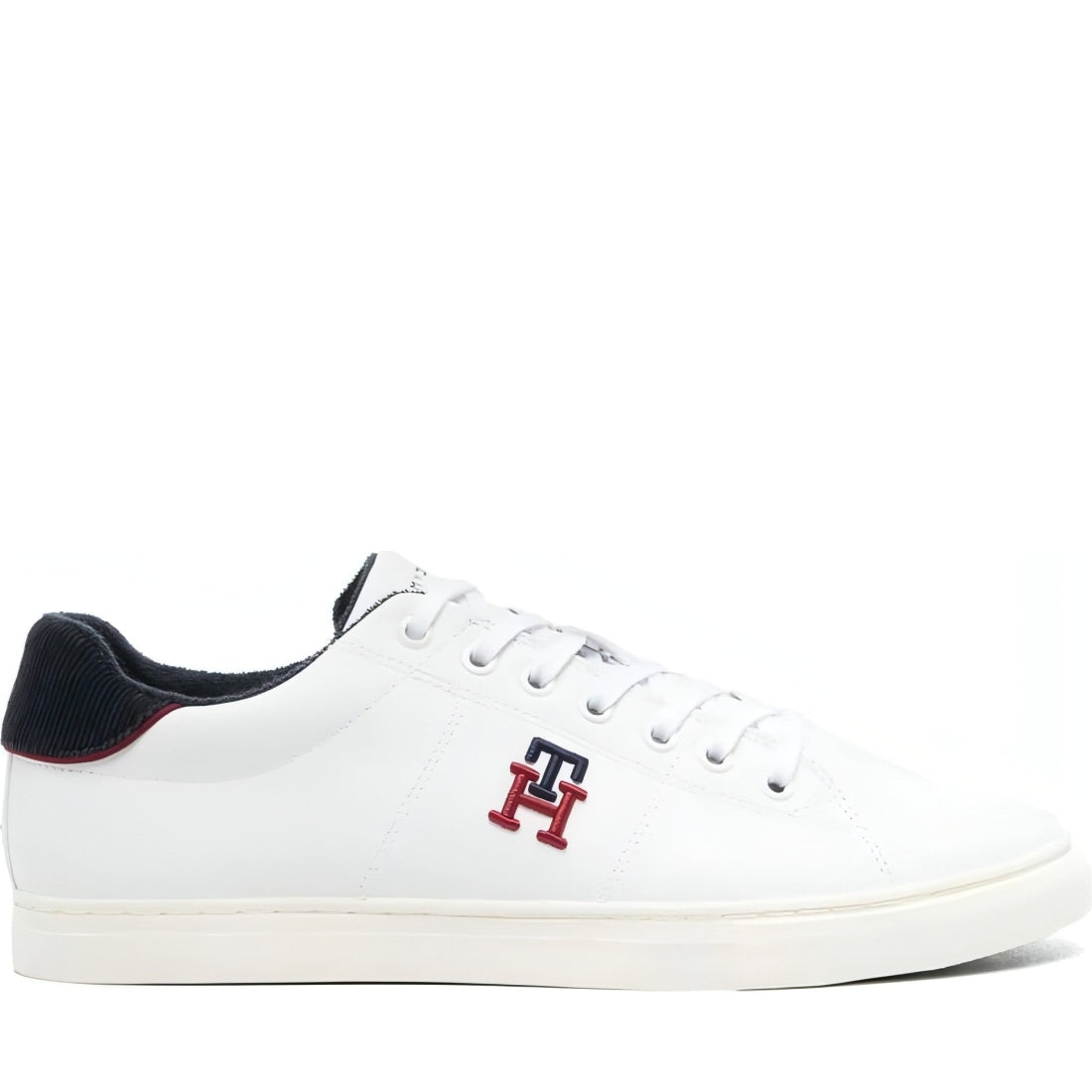 Tommy Hilfiger mens white core vulc varsity monogram trainers | Vilbury London