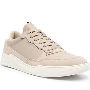 Tommy Hilfiger mens beige elevated cupsole mix trainers | Vilbury London