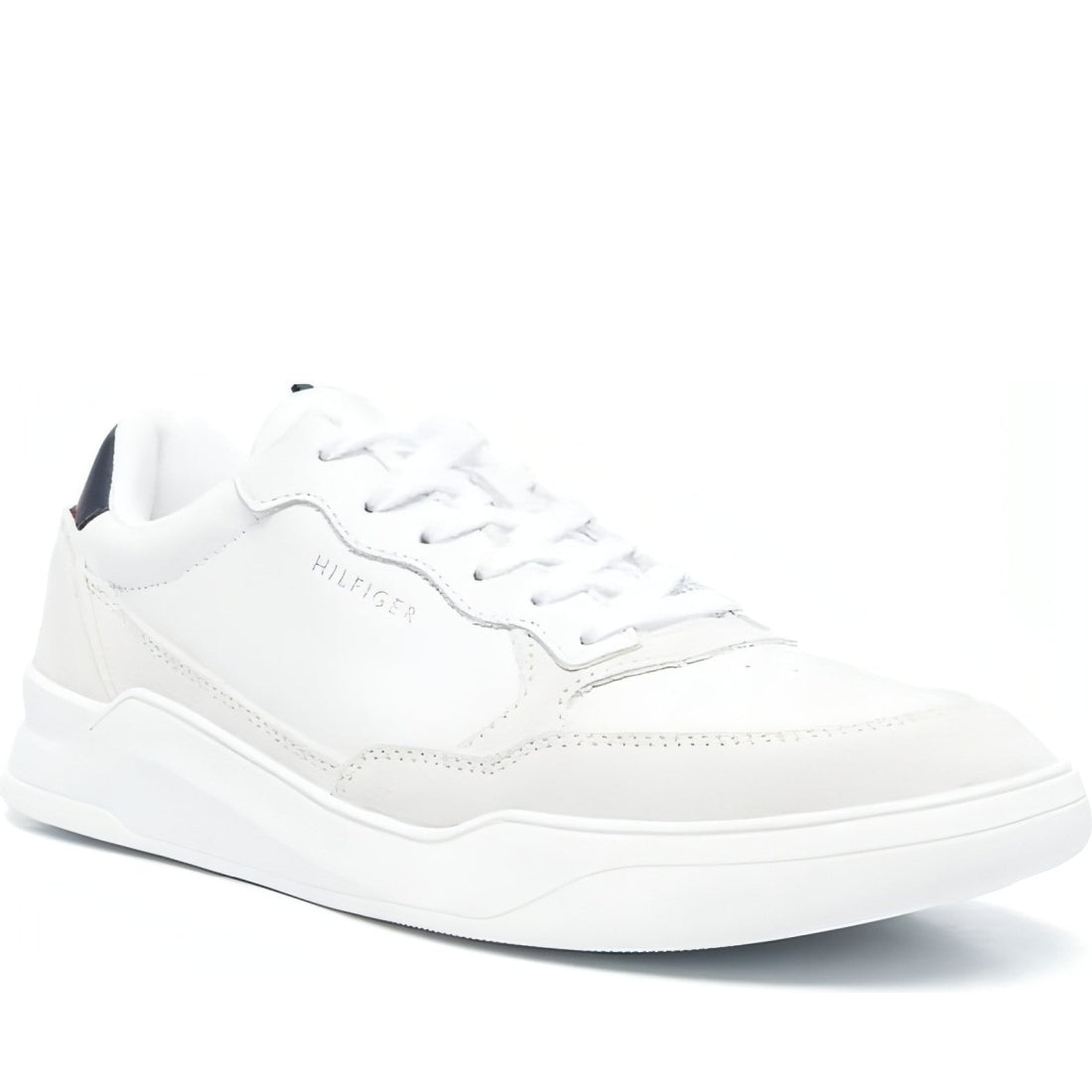 Tommy Hilfiger mens white elevated cupsole mix trainers | Vilbury London
