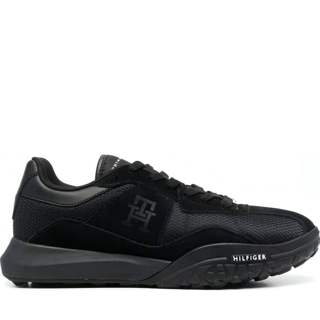 Tommy Hilfiger mens black retro mix trainers | Vilbury London