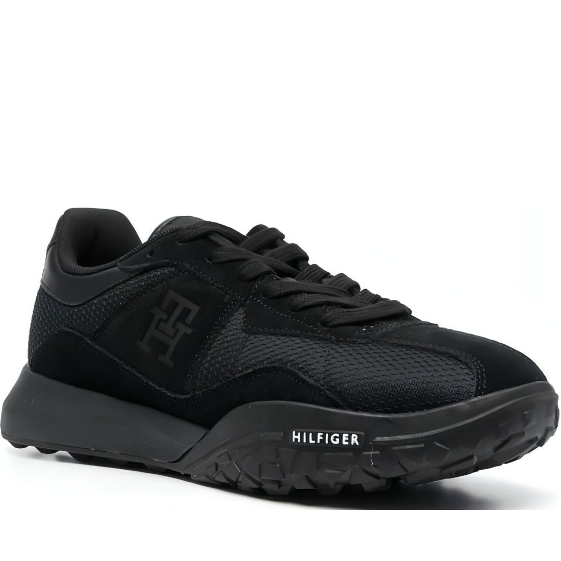 Tommy Hilfiger mens black retro mix trainers | Vilbury London