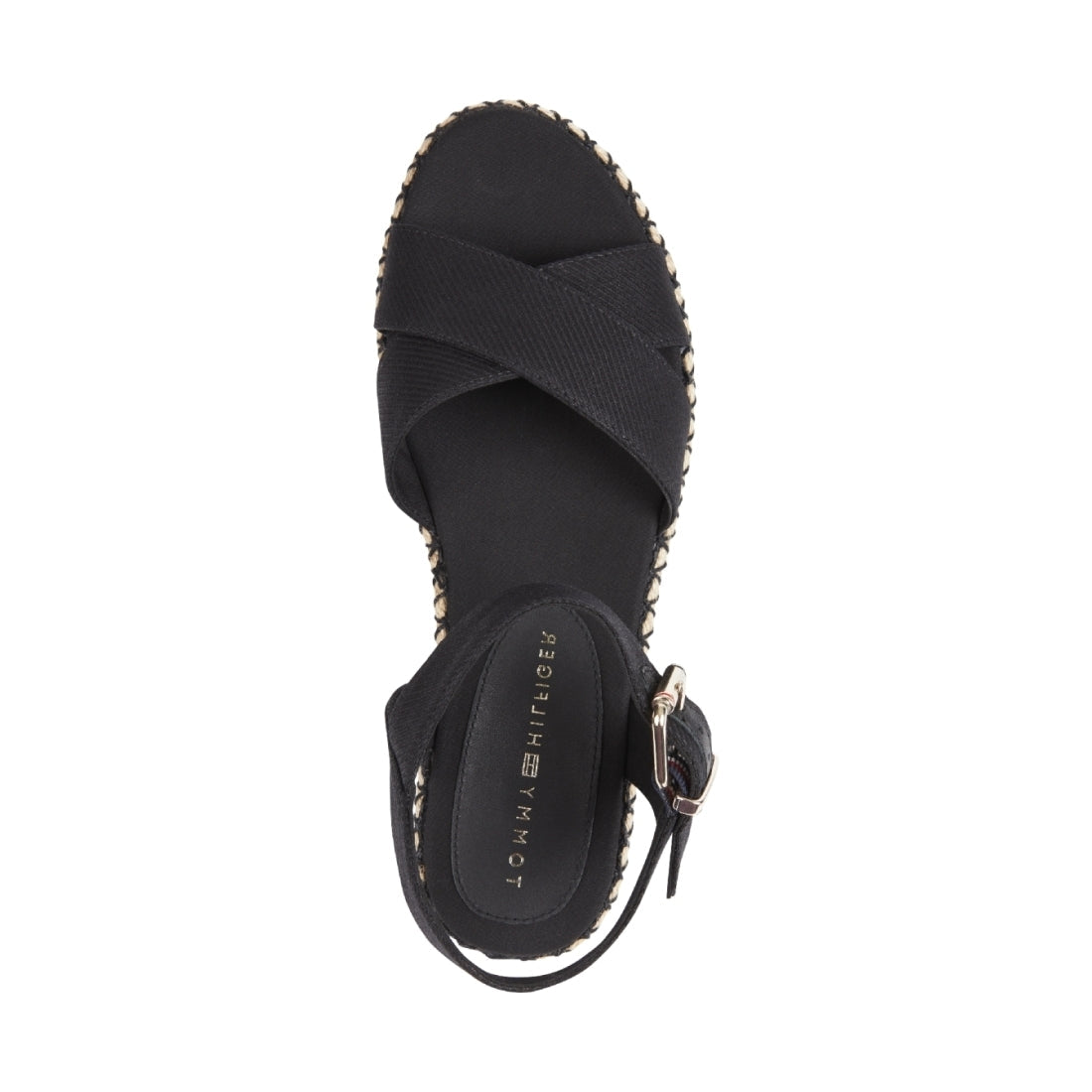 Tommy Hilfiger Womens Black flatform wedge sandals | Vilbury London