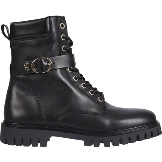 Tommy Hilfiger womens Black buckle lace up boot | Vilbury London