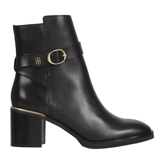 Tommy Hilfiger womens Black belt heeled boot | Vilbury London