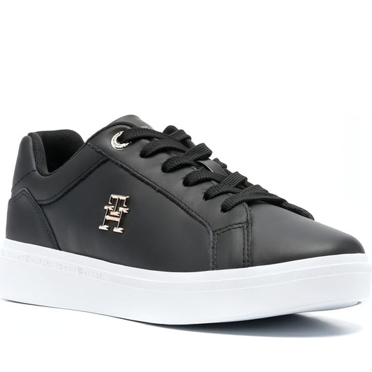 Tommy Hilfiger womens black th court sneaker | Vilbury London