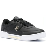 Tommy Hilfiger womens black, gold th prep court sneaker | Vilbury London