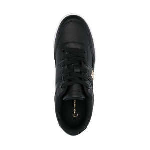 Tommy Hilfiger womens black, gold th prep court sneaker | Vilbury London