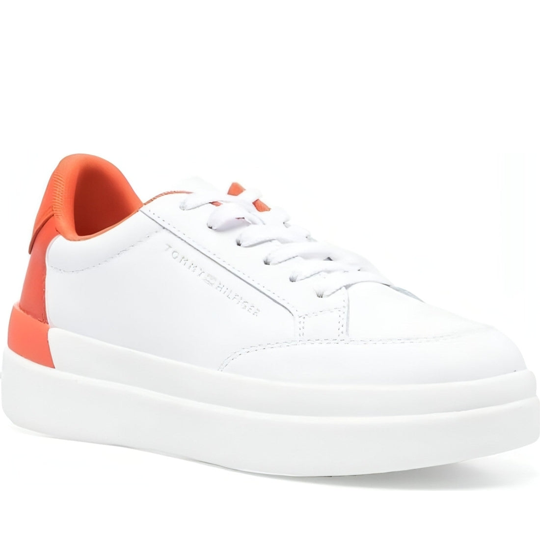 Tommy Hilfiger womens white, earth orange feminine sneaker with pop | Vilbury London