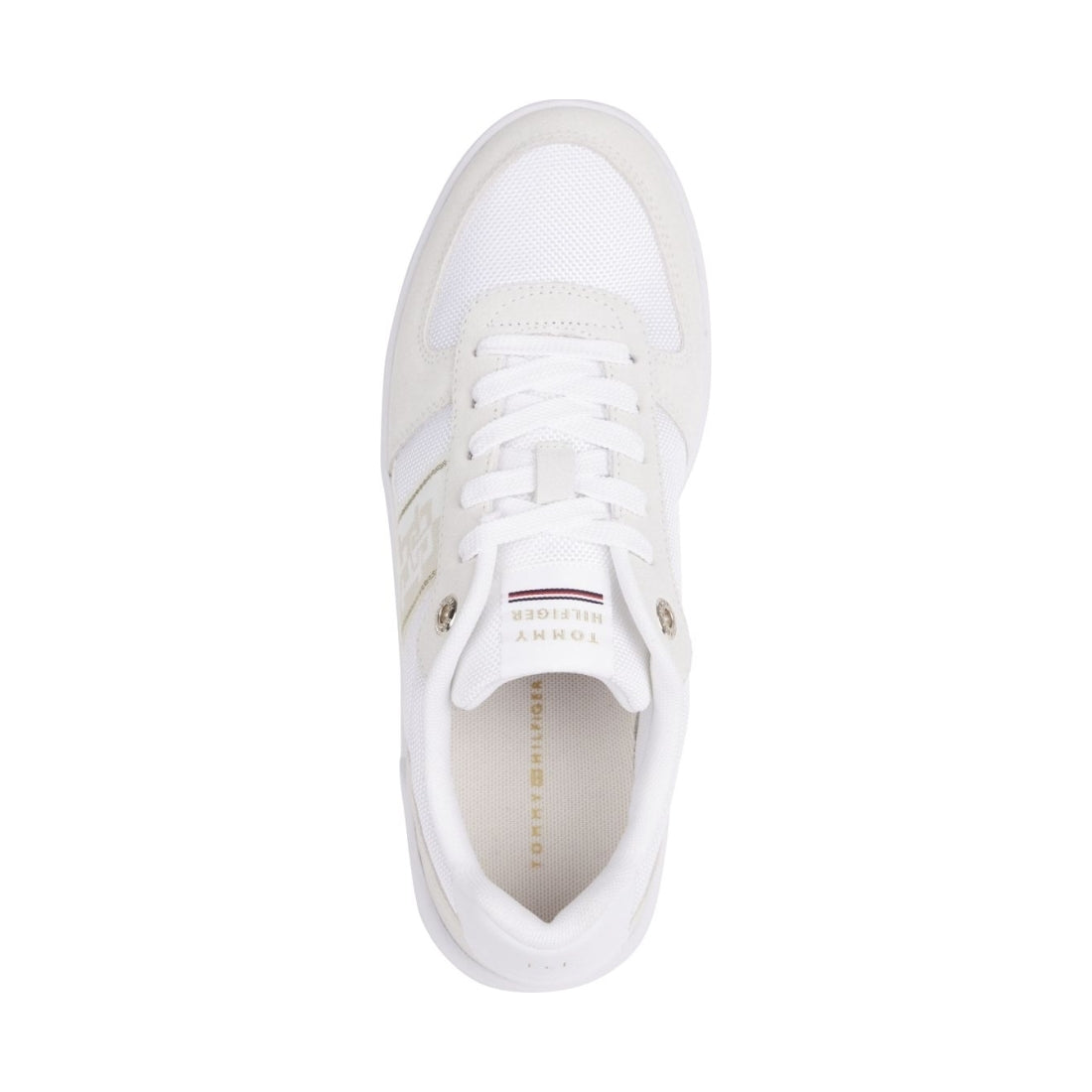 Tommy Hilfiger womens white sneaker with webbing | Vilbury London