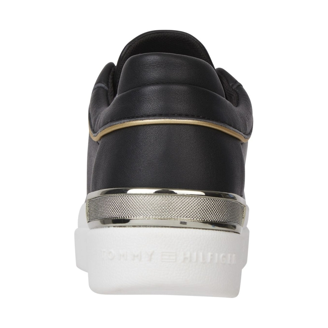 Tommy Hilfiger womens black lux metallic cupsole sneaker | Vilbury London