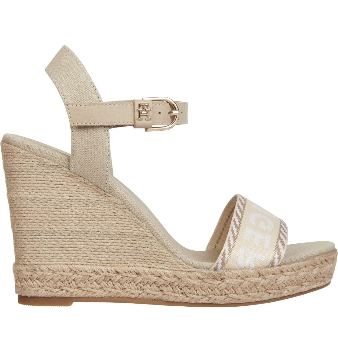 Tommy Hilfiger womens sandalwood seasonal webbing wedge sandals | Vilbury London