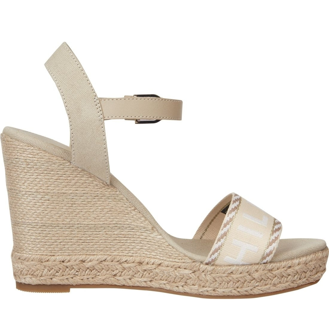 Tommy Hilfiger womens sandalwood seasonal webbing wedge sandals | Vilbury London