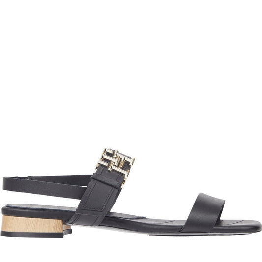 Tommy Hilfiger womens black hardware flat sandal | Vilbury London