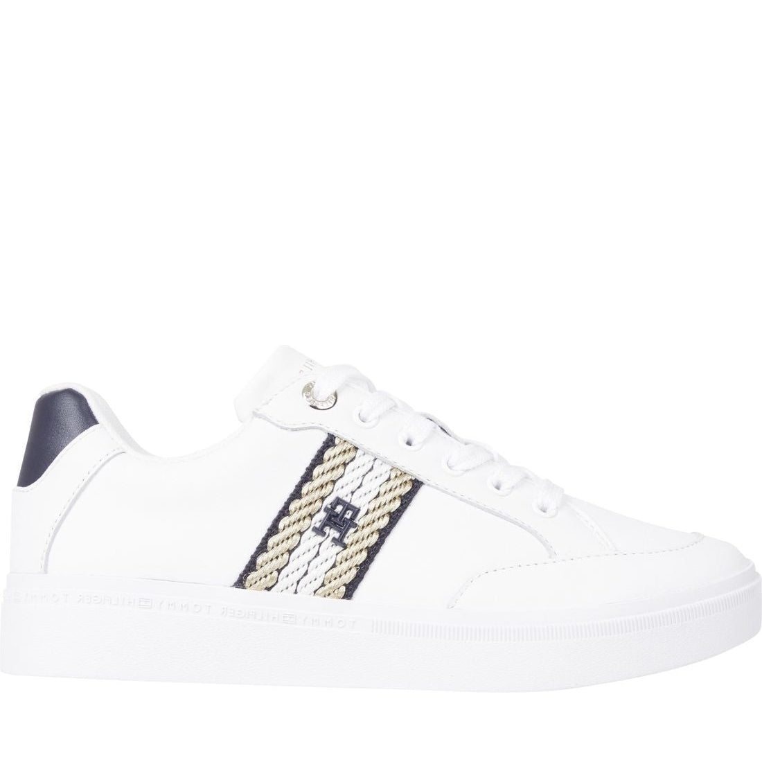 Tommy Hilfiger womens white court sneaker with webbing | Vilbury London