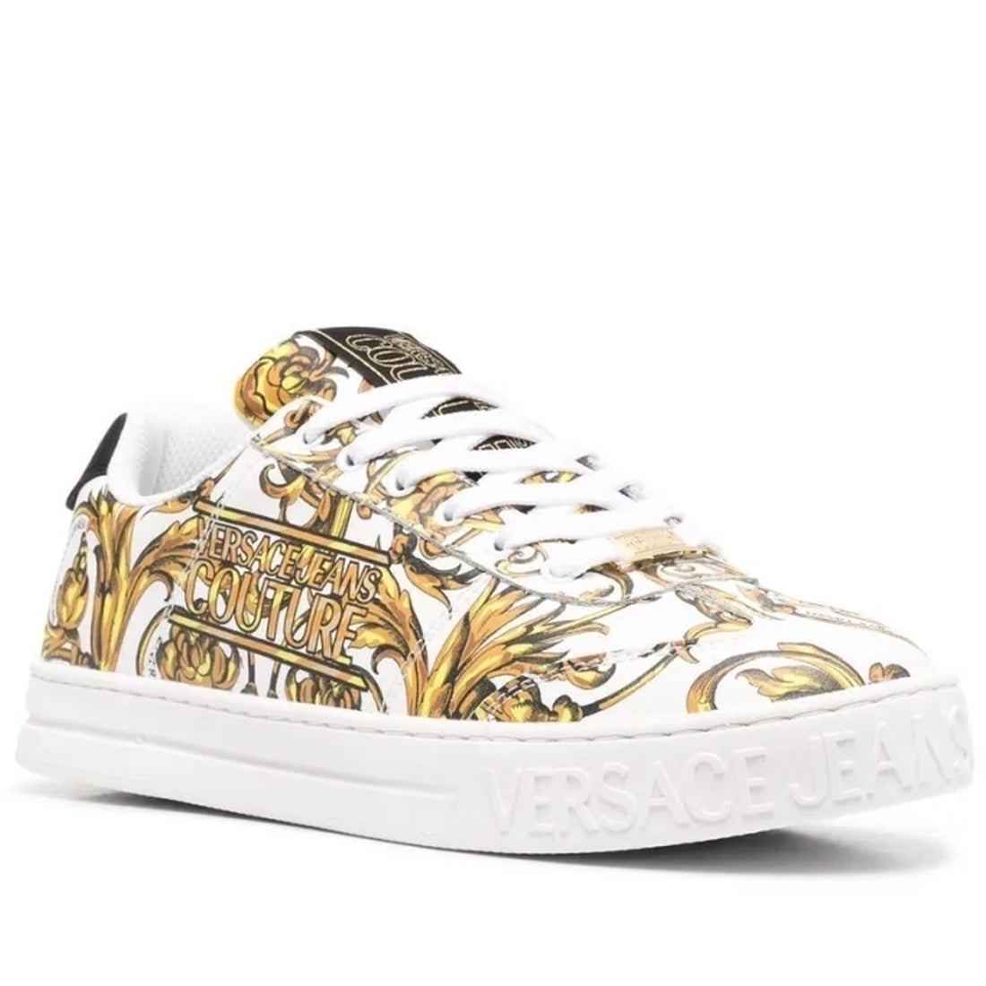 Versace Jeans Couture Mens white gold casual closed shoes | Vilbury London
