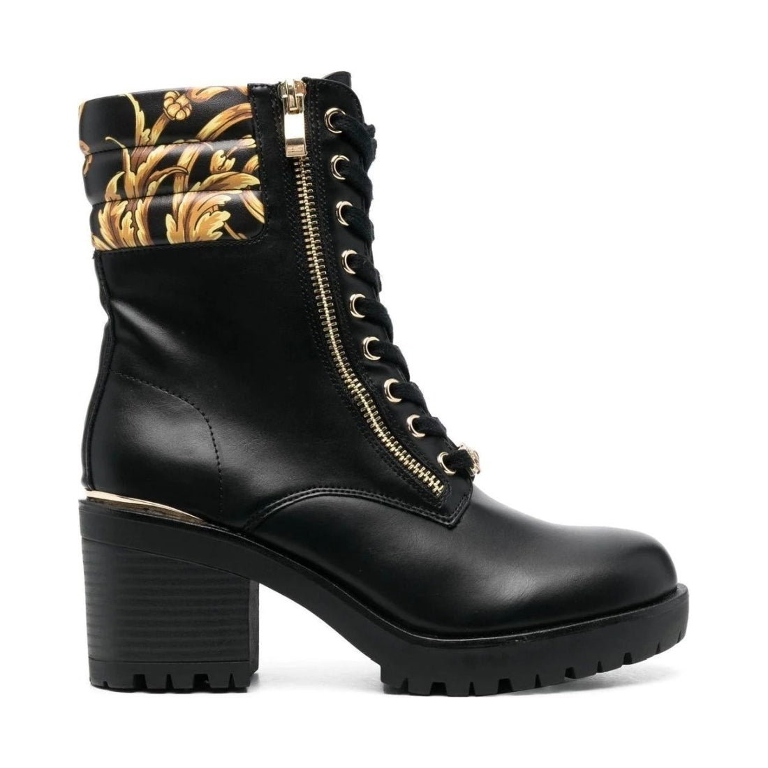 Versace Jeans Couture womens black gold casual closed booties | Vilbury London