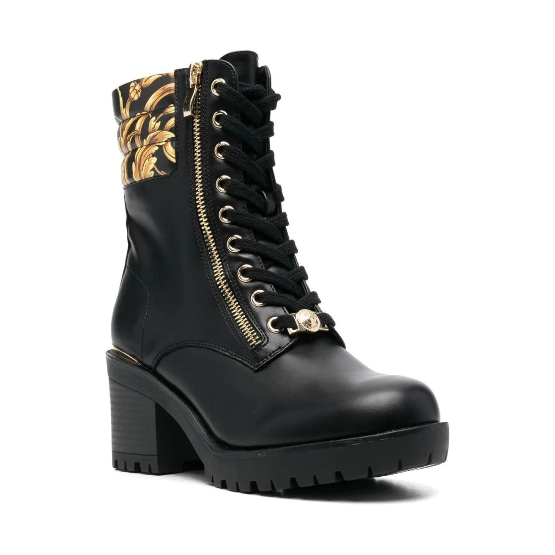 Versace Jeans Couture womens black gold casual closed booties | Vilbury London