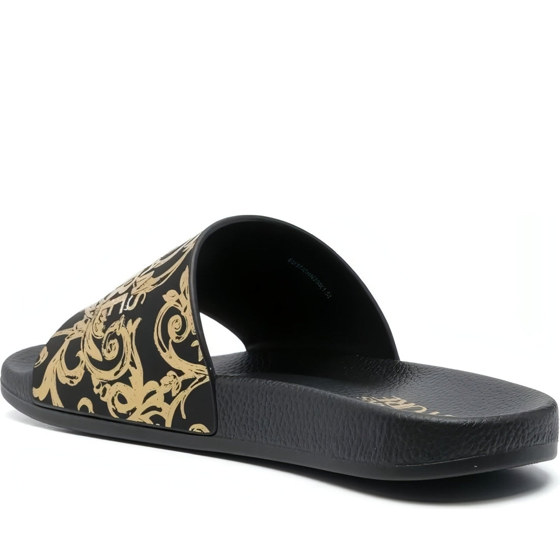 Versace Jeans Couture womens black, gold fondo shelly slippers | Vilbury London