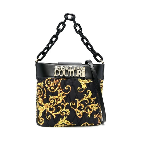 Versace Jeans Couture womens black, gold logo loop handbag | Vilbury London