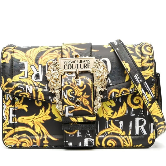 Versace Jeans Couture womens black, gold couture handbag | Vilbury London