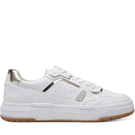 Tamaris womens white, gold casual closed sport shoe | Vilbury London