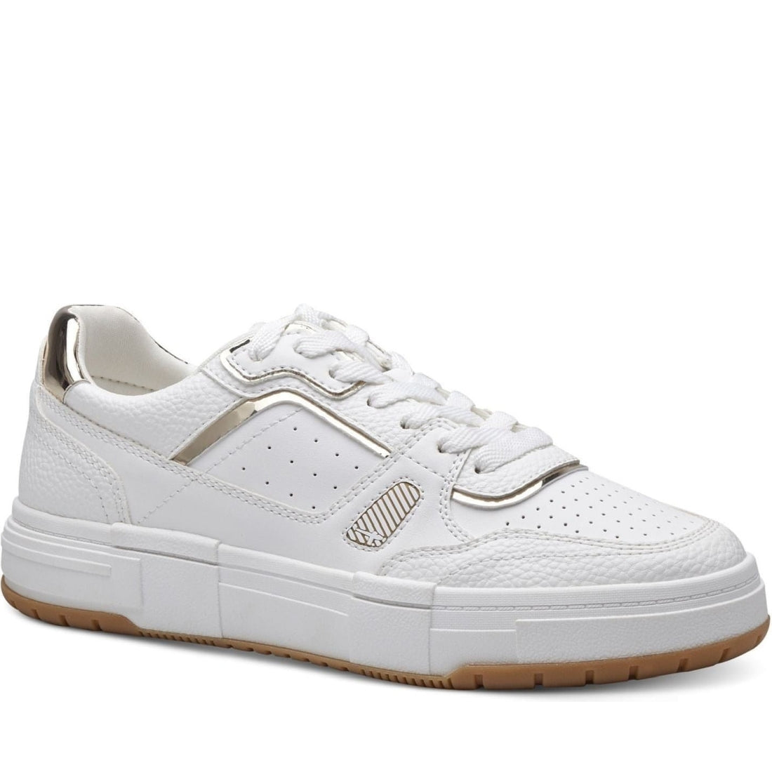 Tamaris womens white, gold casual closed sport shoe | Vilbury London