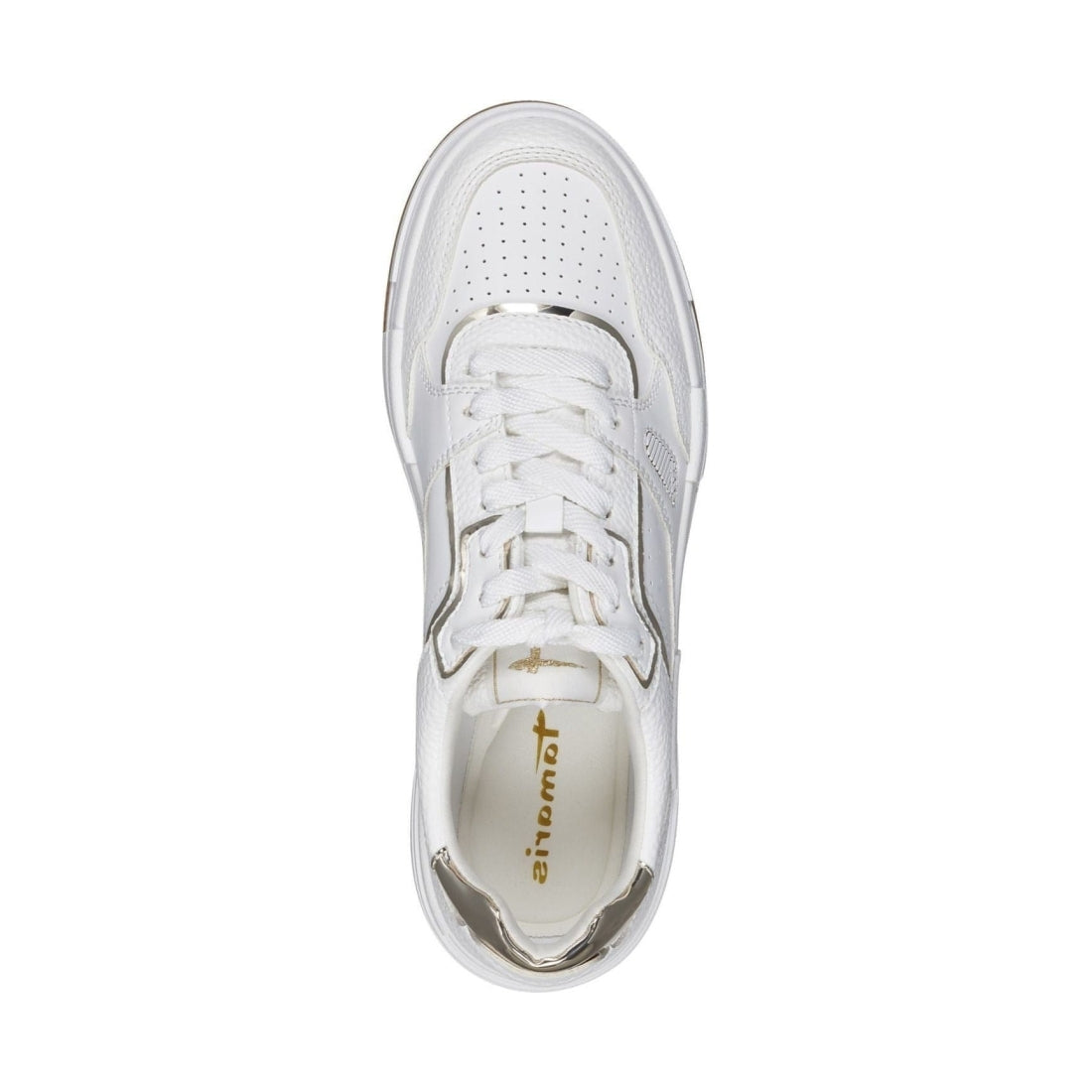 Tamaris womens white, gold casual closed sport shoe | Vilbury London