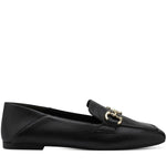 Tamaris womens black leather casual closed loafers | Vilbury London