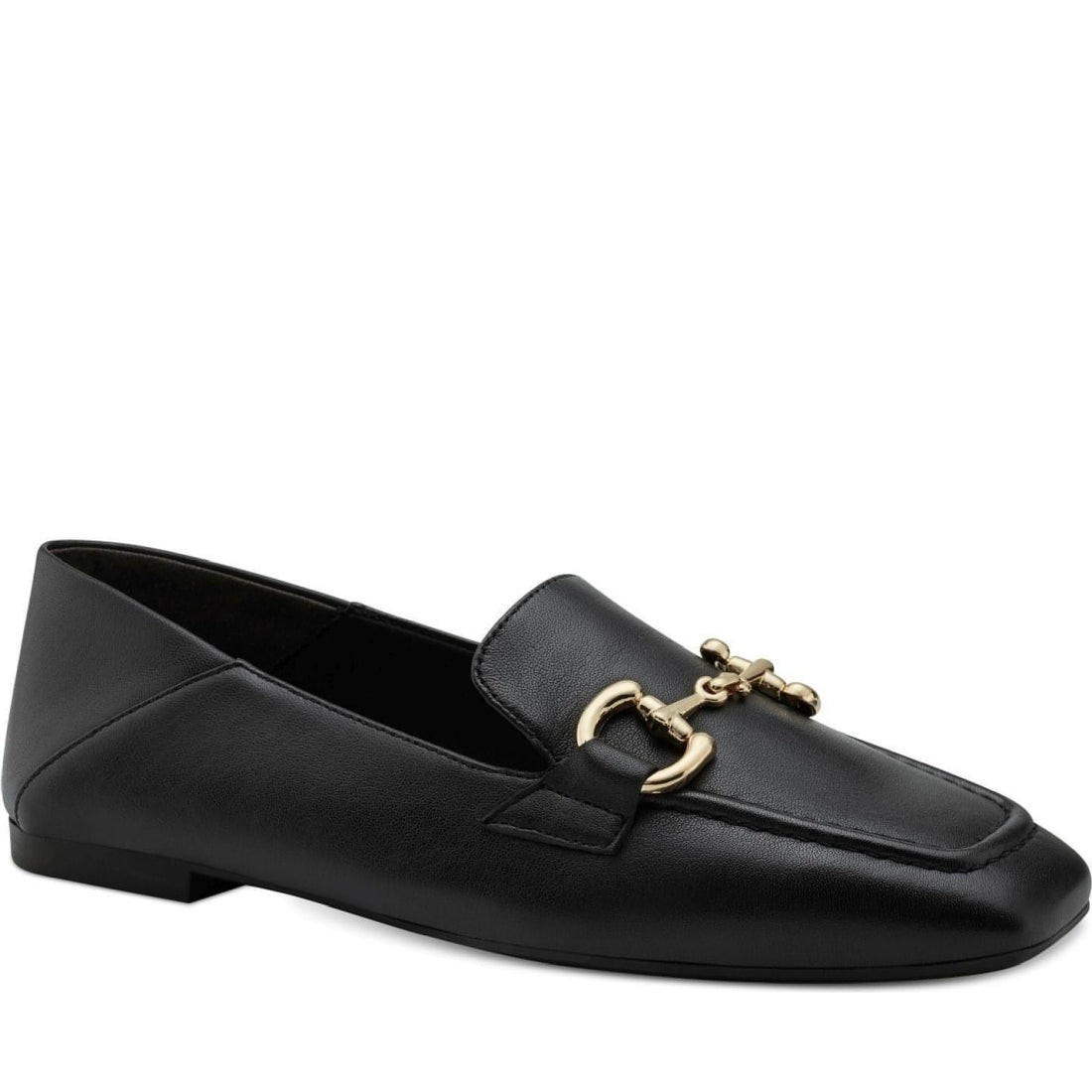 Tamaris womens black leather casual closed loafers | Vilbury London
