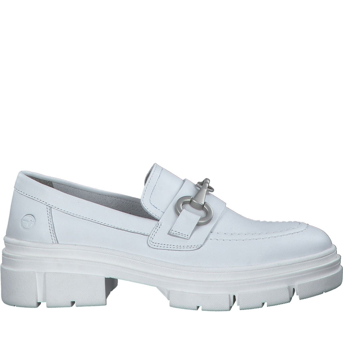 Tamaris womens white leather casual closed loafers | Vilbury London