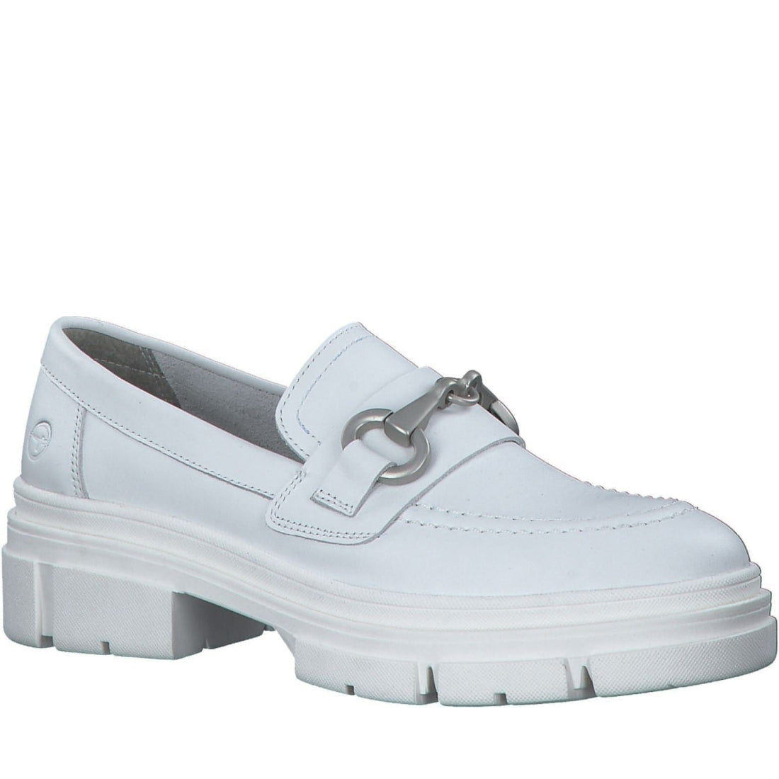 Tamaris womens white leather casual closed loafers | Vilbury London