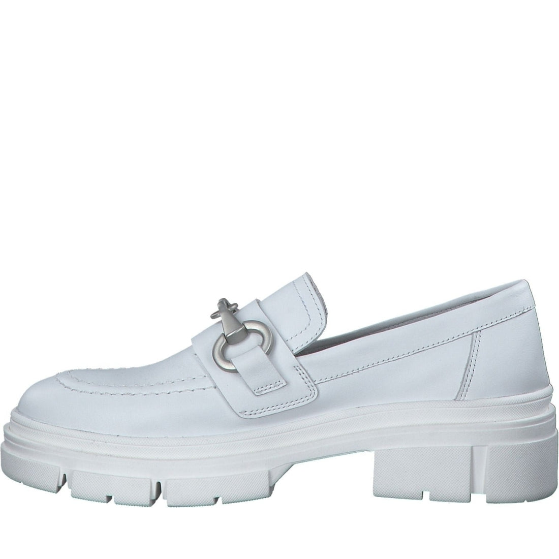 Tamaris womens white leather casual closed loafers | Vilbury London