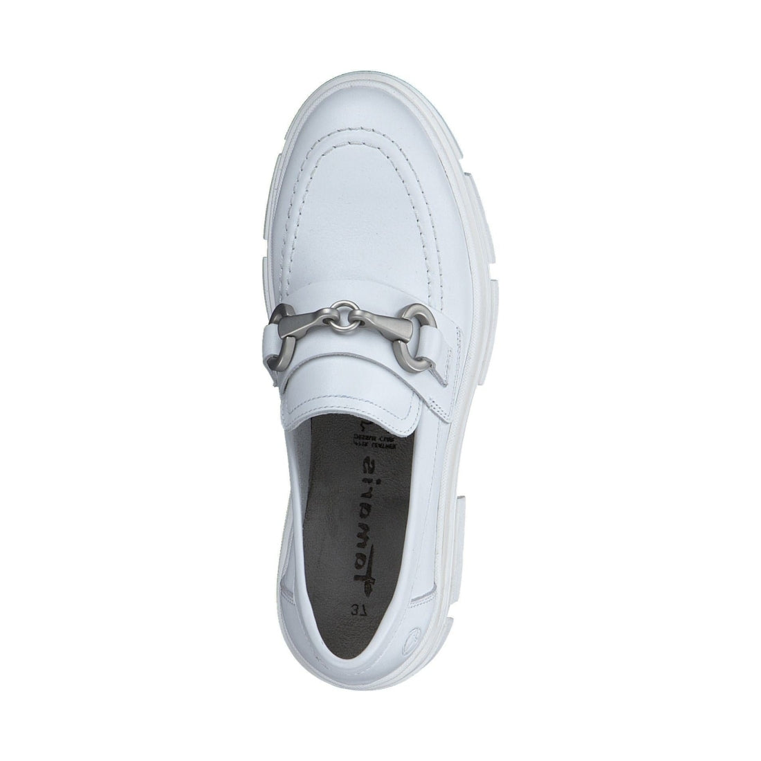Tamaris womens white leather casual closed loafers | Vilbury London