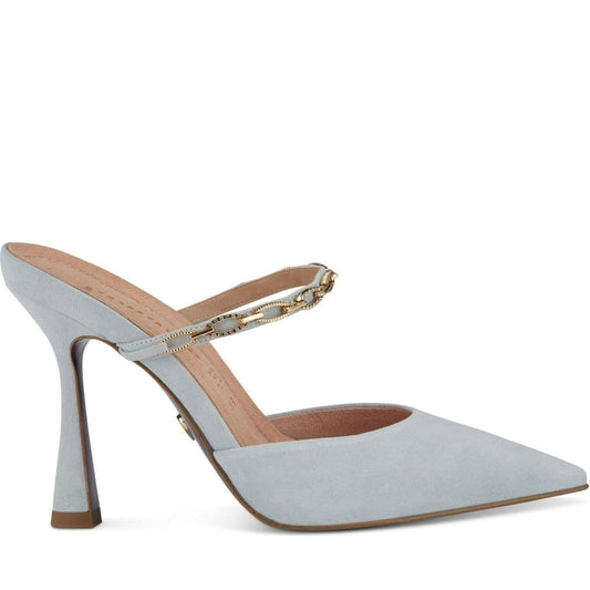 Tamaris womens light blue elegant open mules | Vilbury London