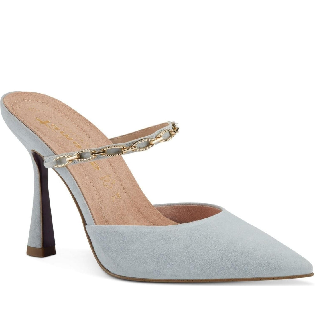 Tamaris womens light blue elegant open mules | Vilbury London