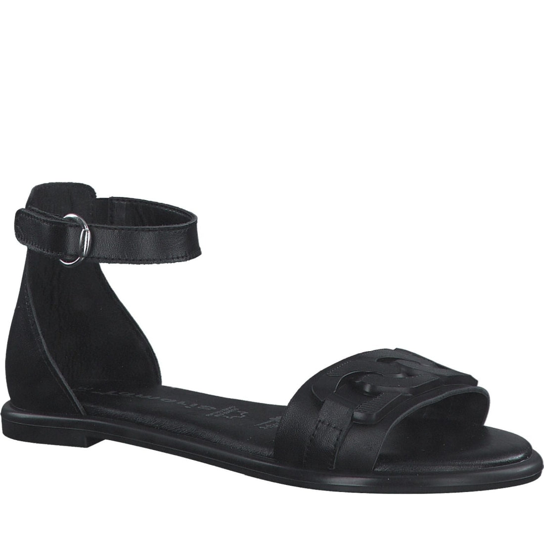 Tamaris womens black leather casual open sandals | Vilbury London